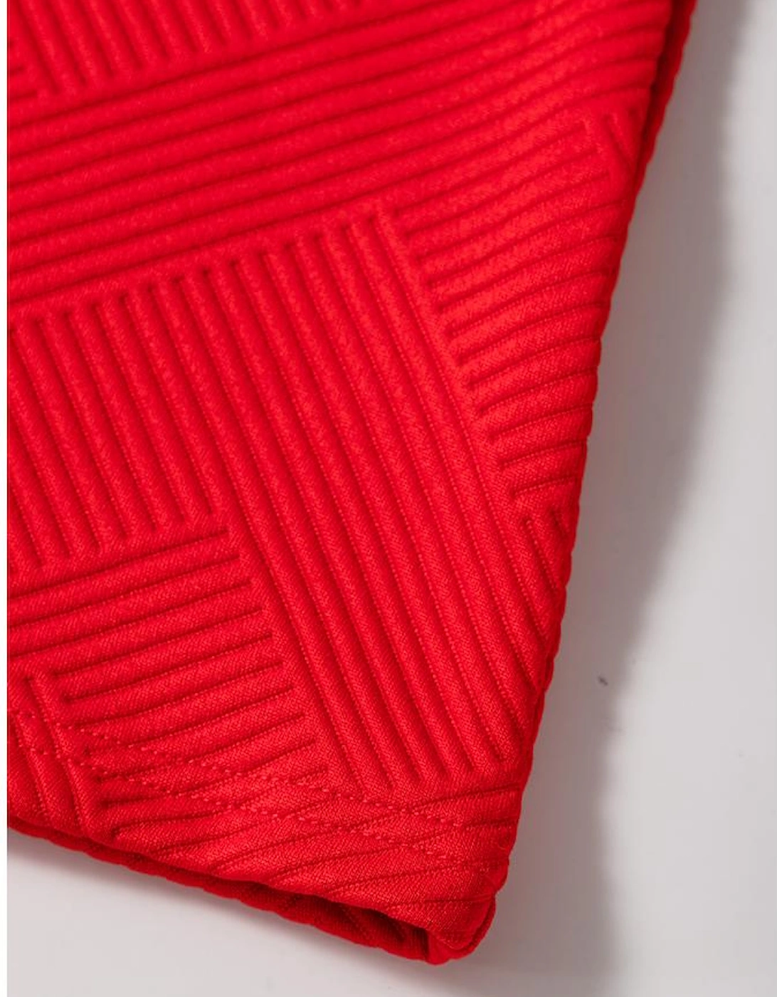 Fiery Red Textured Collared V Neck Puff Short Sleeve Shift Mini Dress