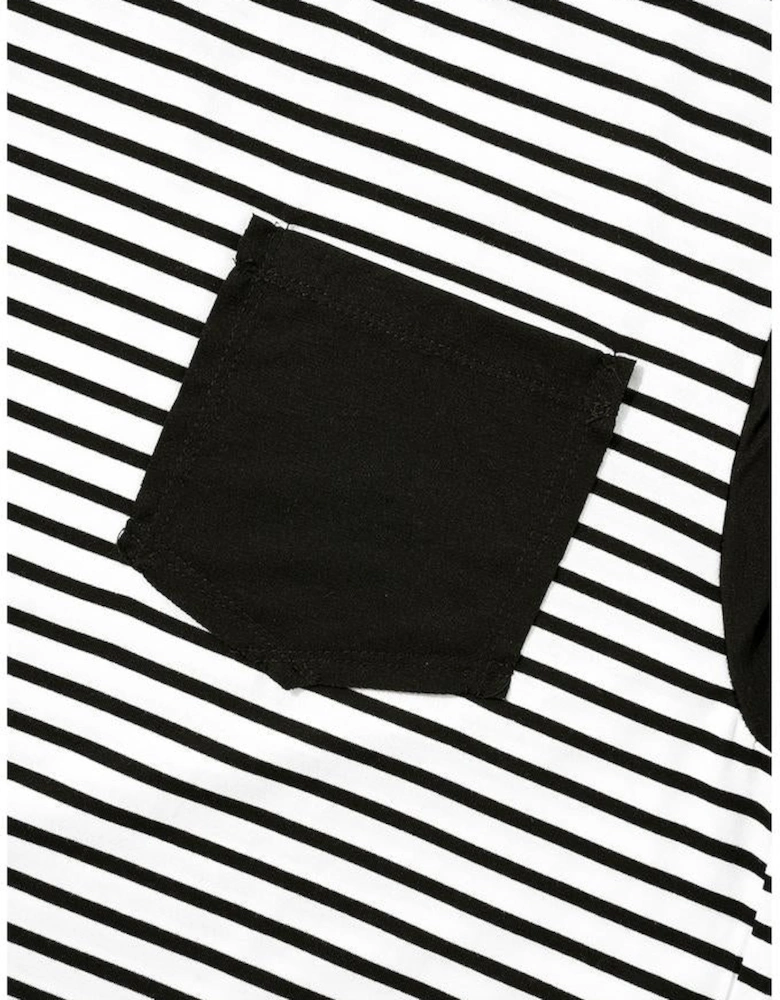 Black Stripe Chest Pocket Patch Round Neck Tank Top