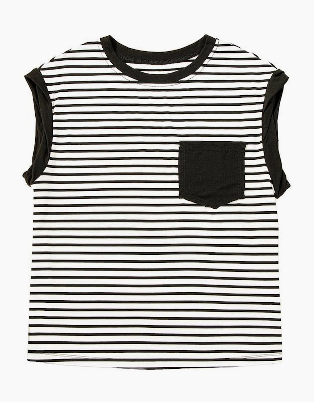 Black Stripe Chest Pocket Patch Round Neck Tank Top