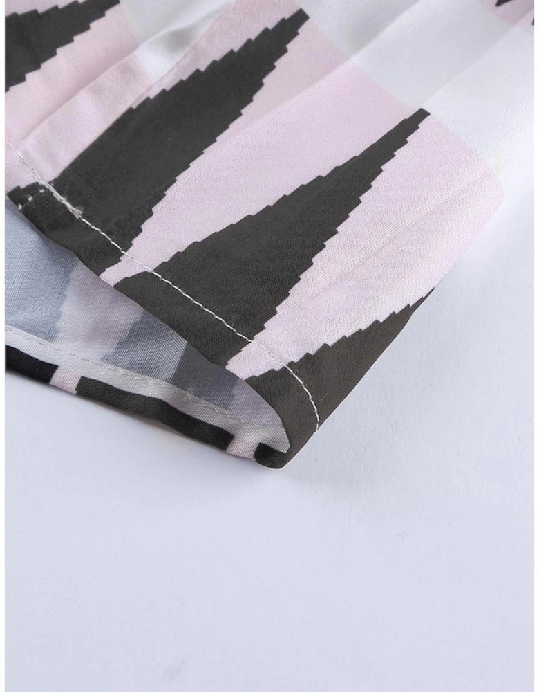 Azura Exchange Geometric Print V-Neck Ruffle Swing Mini Dress