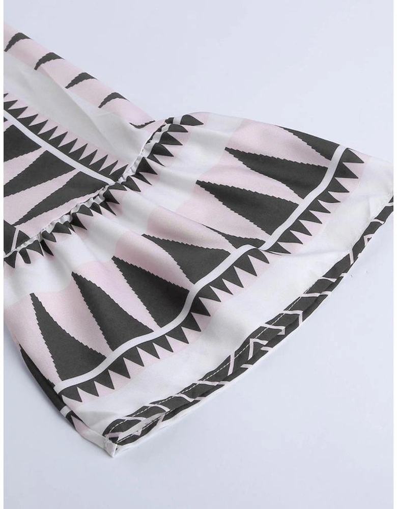 Azura Exchange Geometric Print V-Neck Ruffle Swing Mini Dress