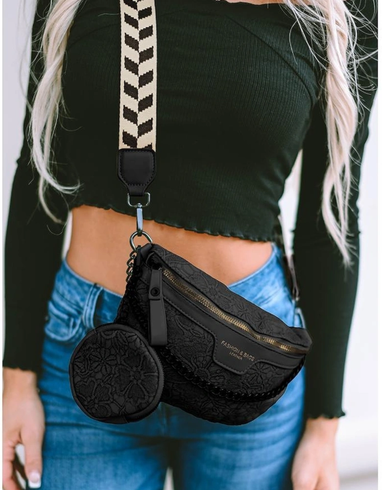 Black Colorblock Strap Chain Shoulder Bag With Coin Purse