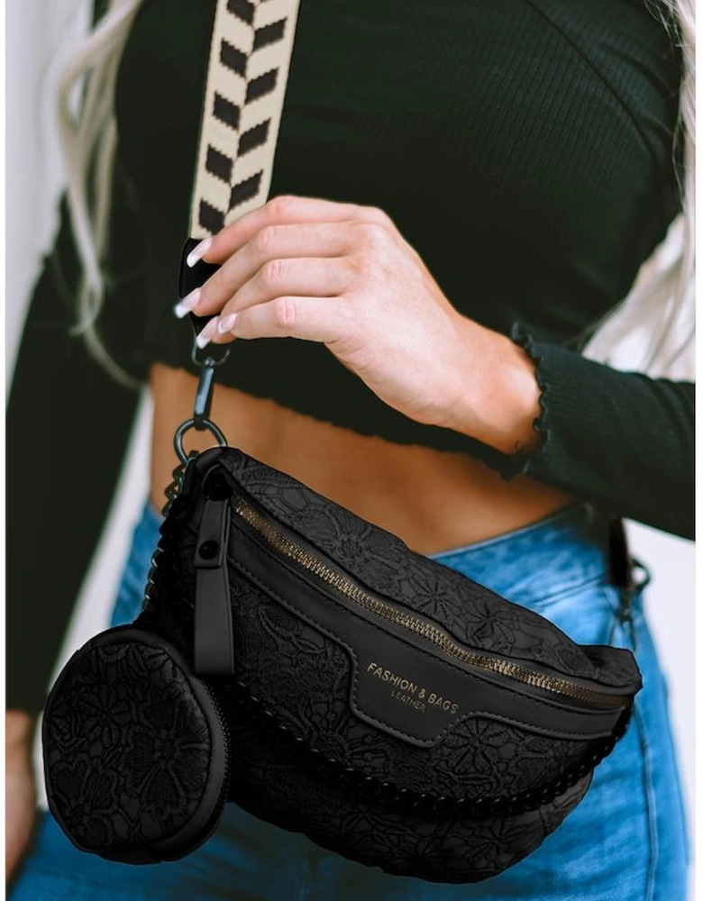 Black Colorblock Strap Chain Shoulder Bag With Coin Purse