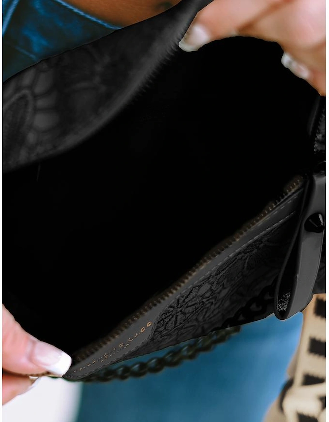 Black Colorblock Strap Chain Shoulder Bag With Coin Purse, 8 of 7