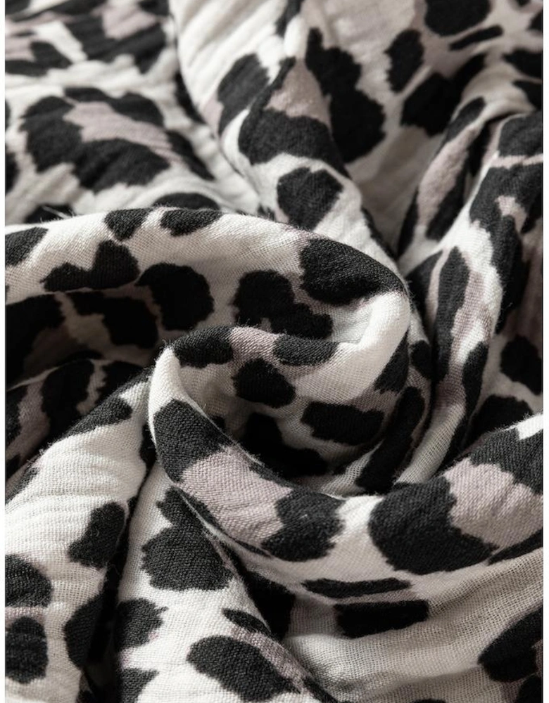 Black Leopard Print Elasticated V Neck 3/4 Puff Sleeve Dress