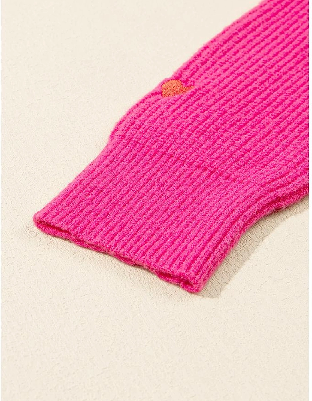 Rose Red Heart Shape Drop Shoulder Round Neck Sweater