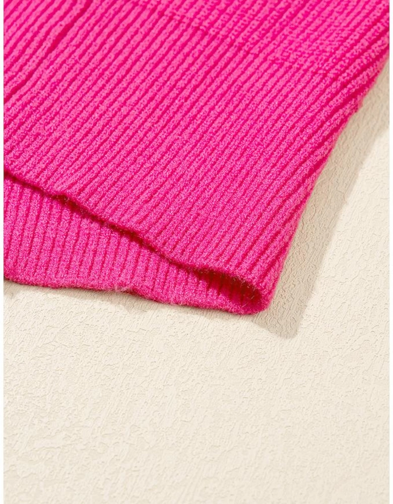 Rose Red Heart Shape Drop Shoulder Round Neck Sweater