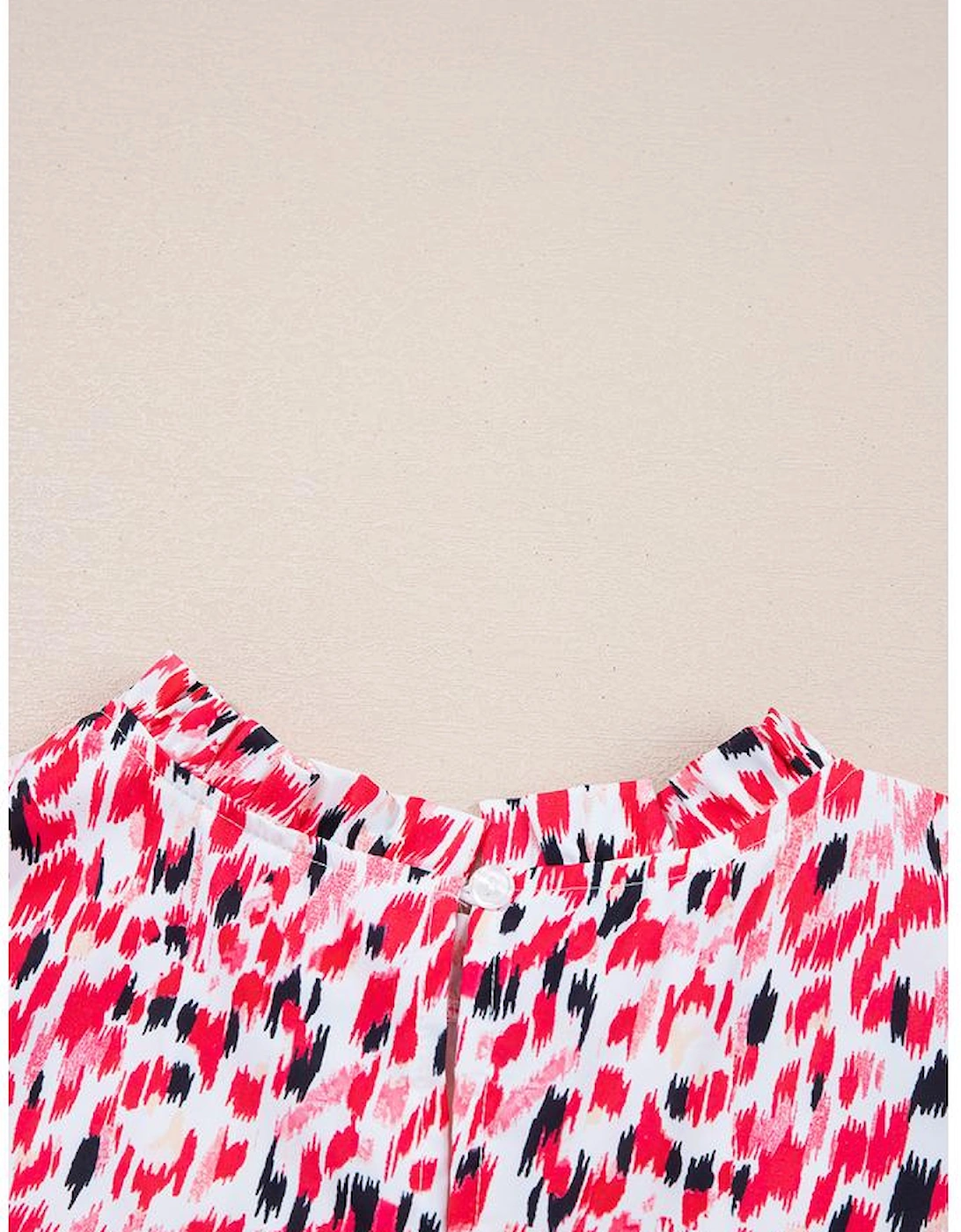 Red Floral Mixed Print Ruffle Cap Sleeve Blouse