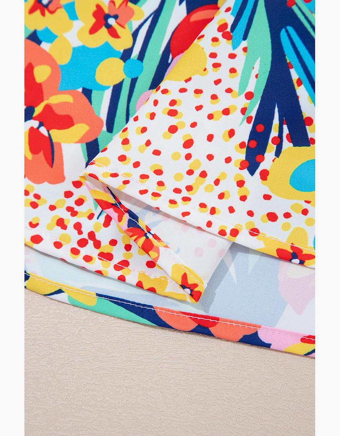 Red Floral Mixed Print Ruffle Cap Sleeve Blouse