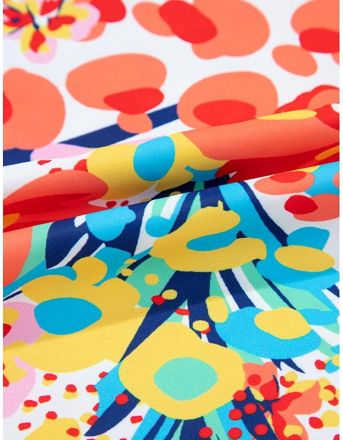 Red Floral Mixed Print Ruffle Cap Sleeve Blouse