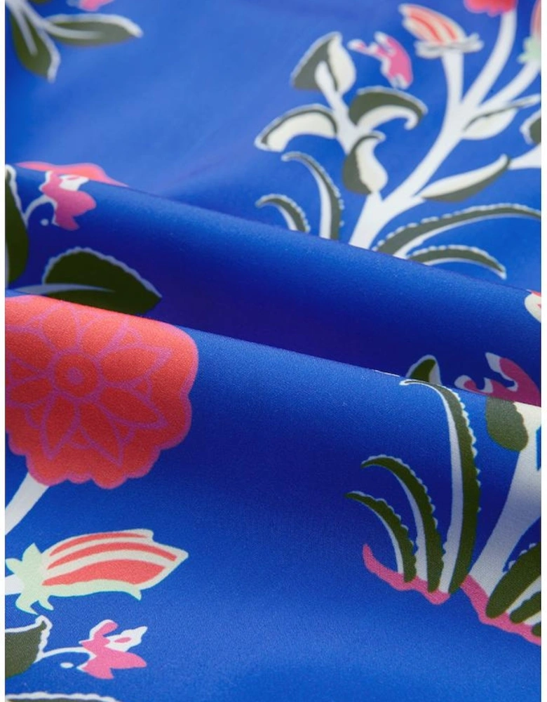 Blue Floral Print Button Detail 3/4 Puff Sleeve Ruffle Hem Dress