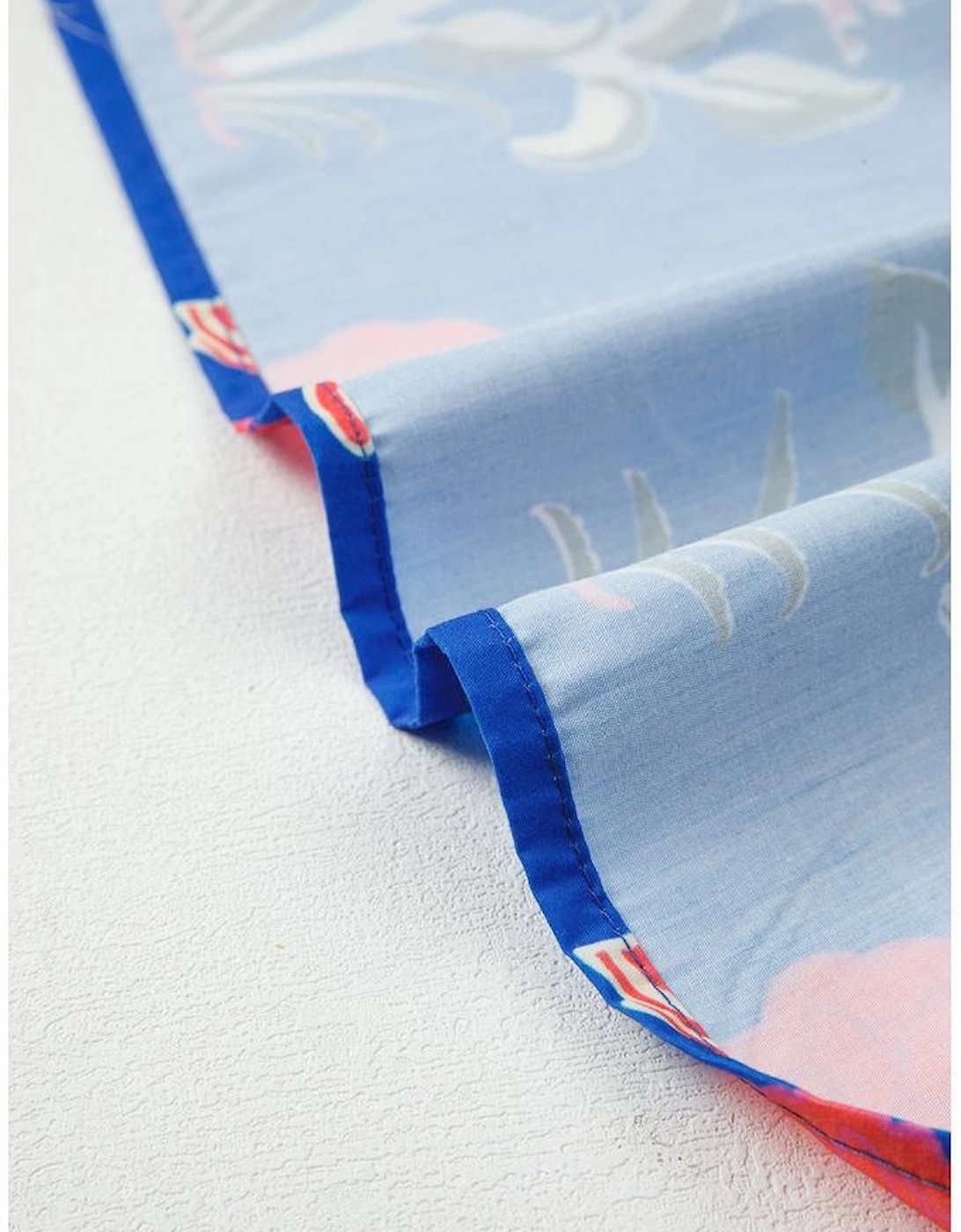 Blue Floral Print Button Detail 3/4 Puff Sleeve Ruffle Hem Dress