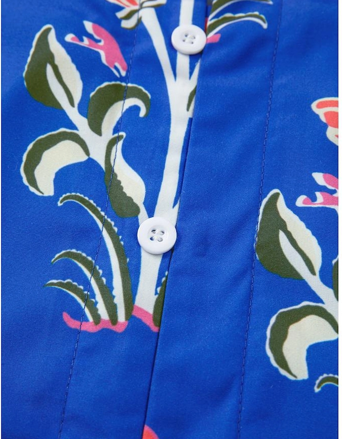 Blue Floral Print Button Detail 3/4 Puff Sleeve Ruffle Hem Dress