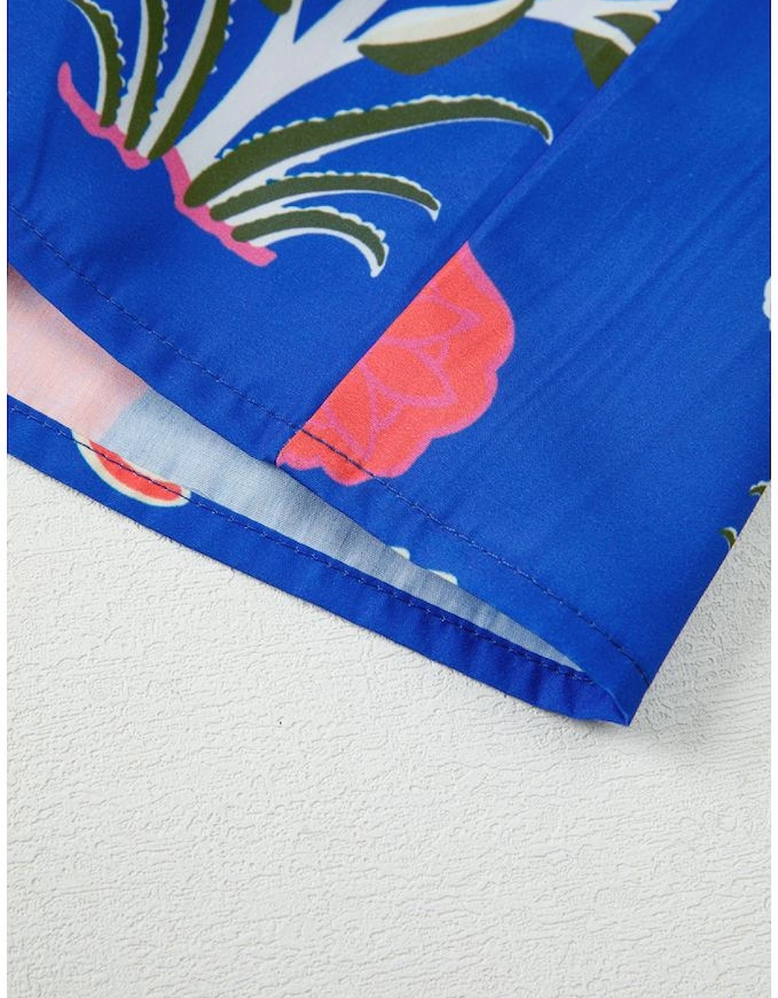 Blue Floral Print Button Detail 3/4 Puff Sleeve Ruffle Hem Dress