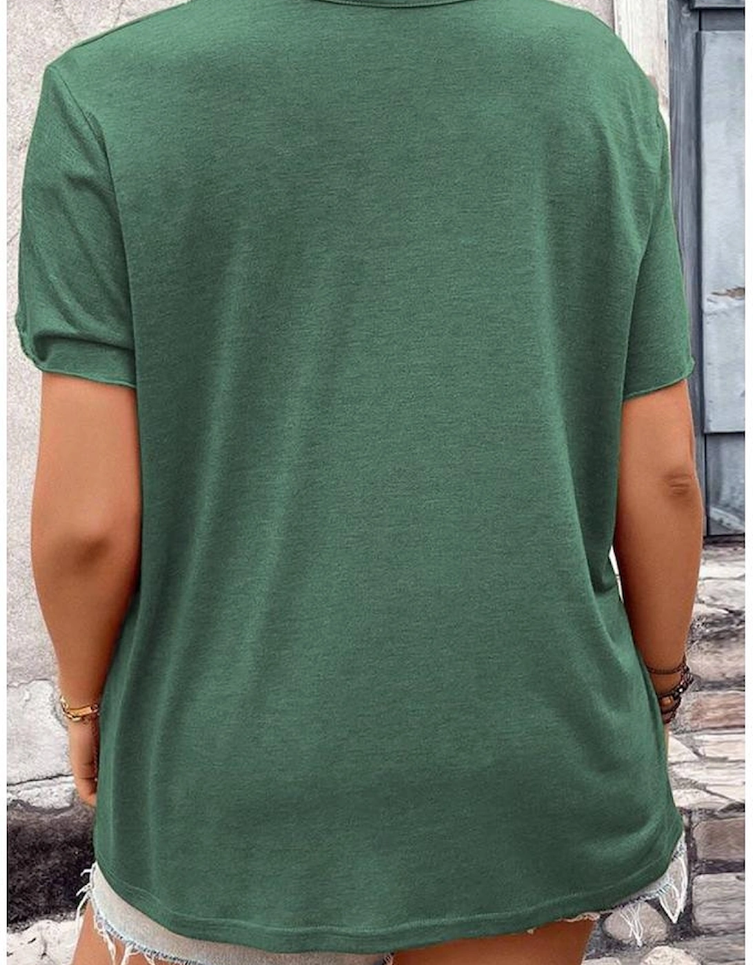 Blackish Green Plus Size Embroidery V Neck Draped Sleeve Blouse, 3 of 2