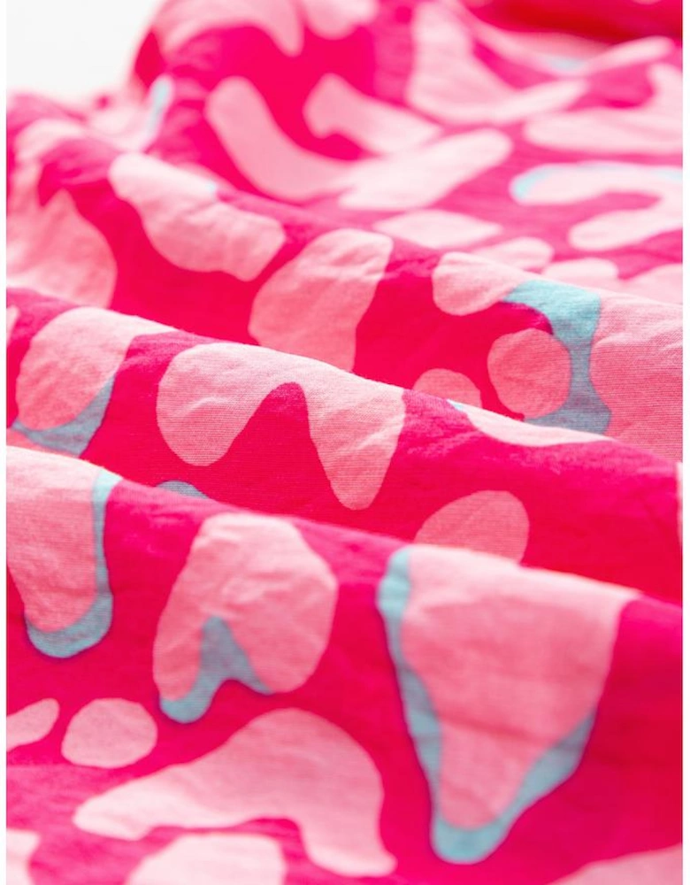 Pink Leopard Ruffle Straps Smocked High Waist Long Dress