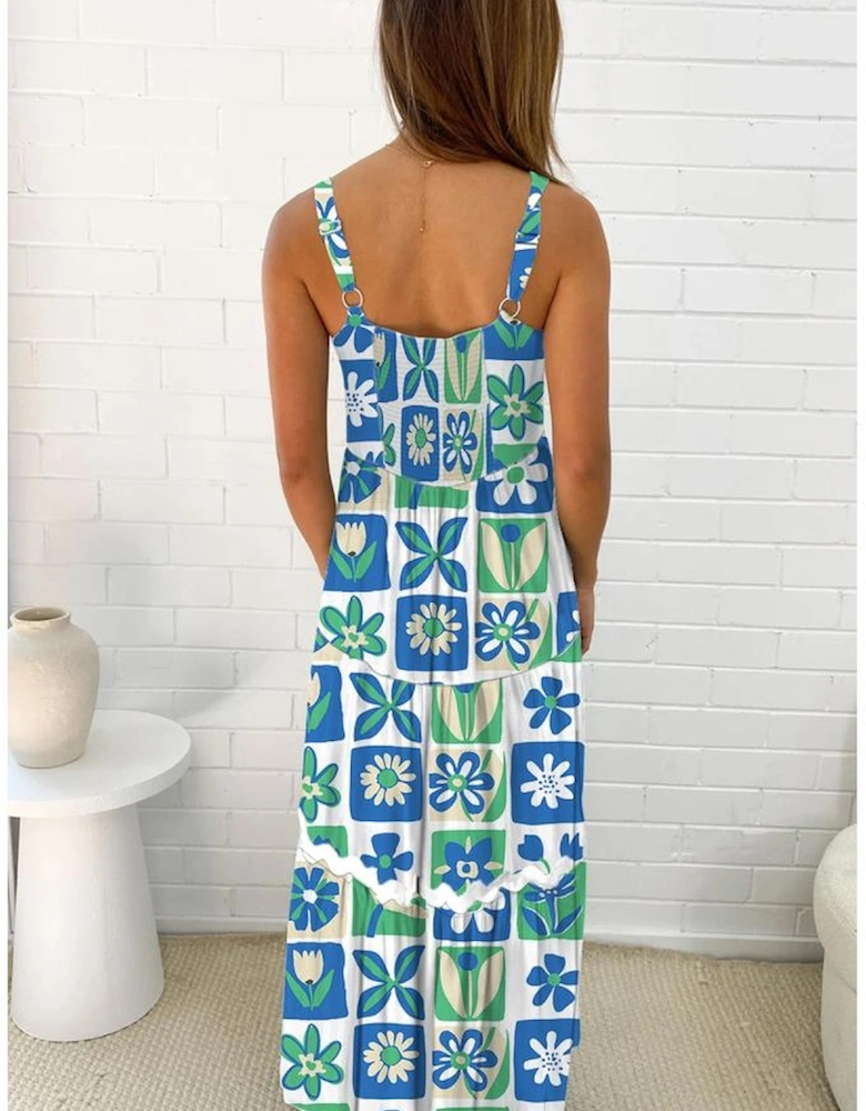 Multicolour Floral Maxi Sundress with Ricrac Trim