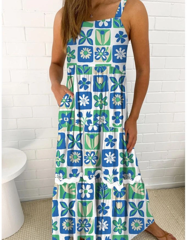 Multicolour Floral Maxi Sundress with Ricrac Trim