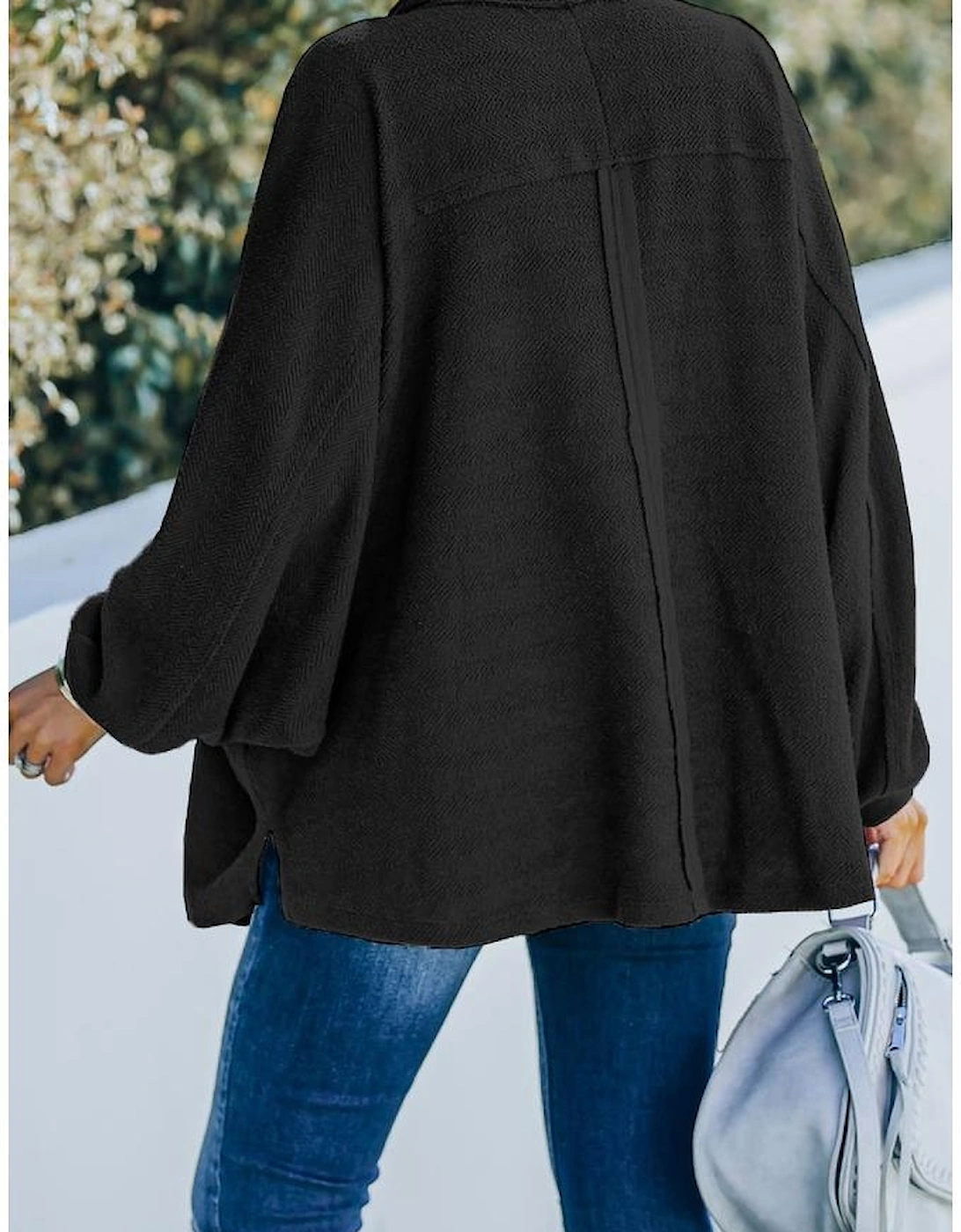 Black Plus Size Long Sleeve Flap Pocket Henley Top