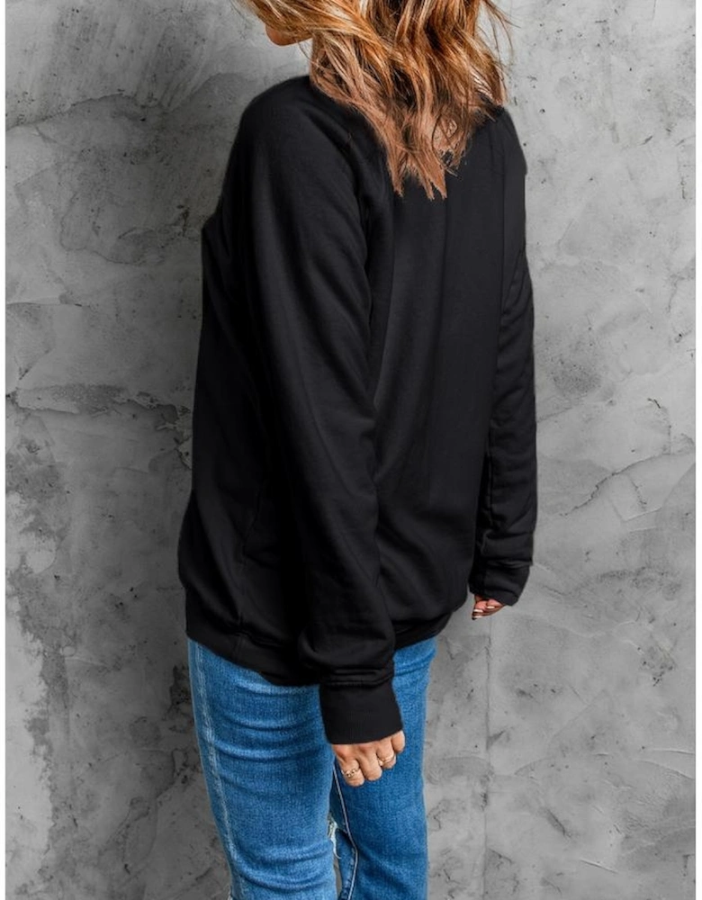 Black  Merry & Bright Letter Print Pullover Sweatshirt