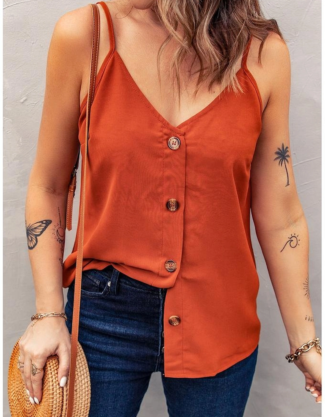 Azura Exchange Orange Spaghetti Strap Buttoned Tank Top, 14 of 13