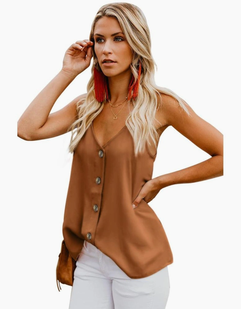 Azura Exchange Orange Spaghetti Strap Buttoned Tank Top