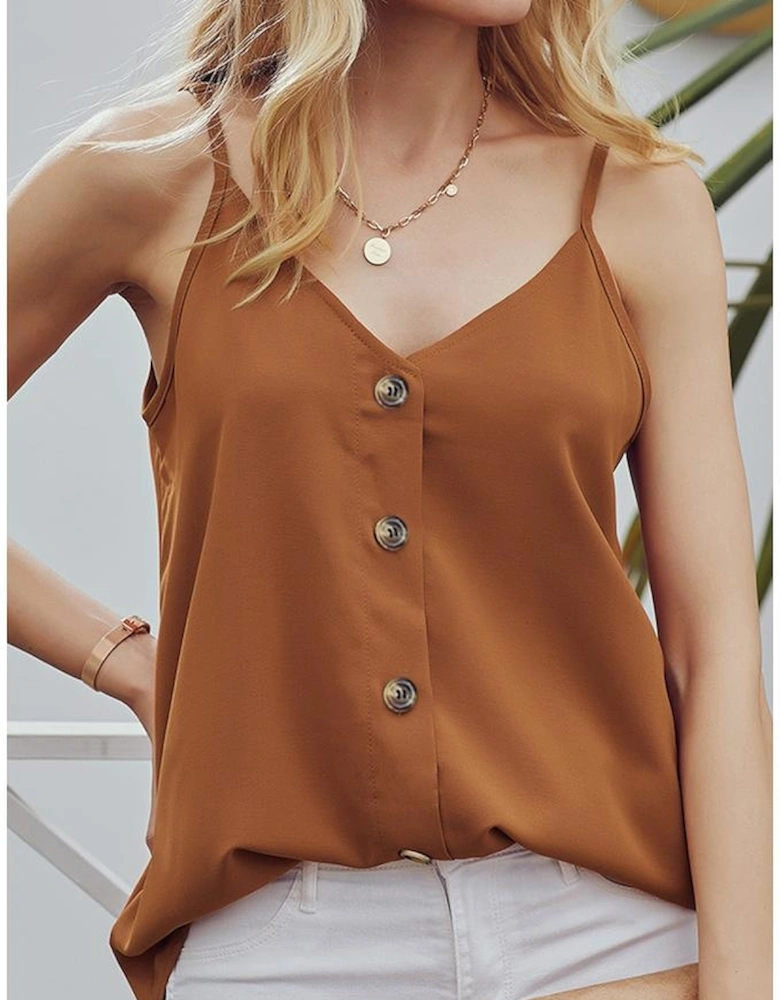 Azura Exchange Orange Spaghetti Strap Buttoned Tank Top