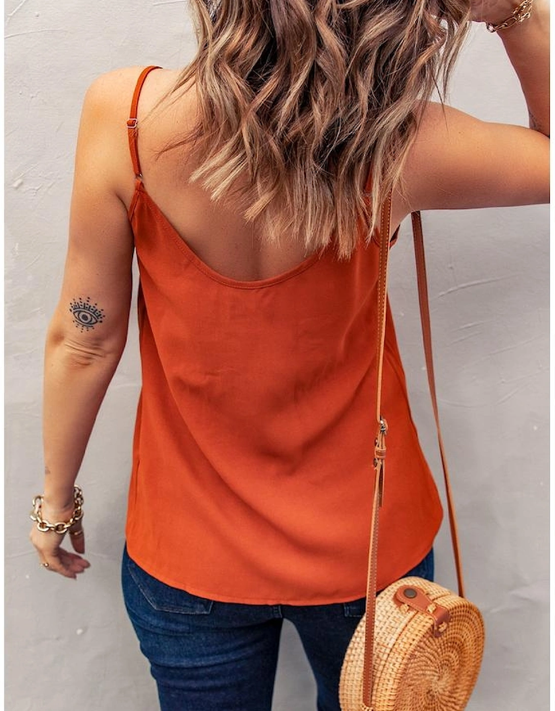 Azura Exchange Orange Spaghetti Strap Buttoned Tank Top