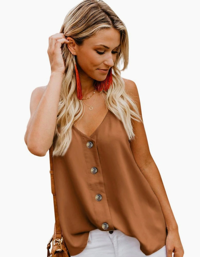 Azura Exchange Orange Spaghetti Strap Buttoned Tank Top