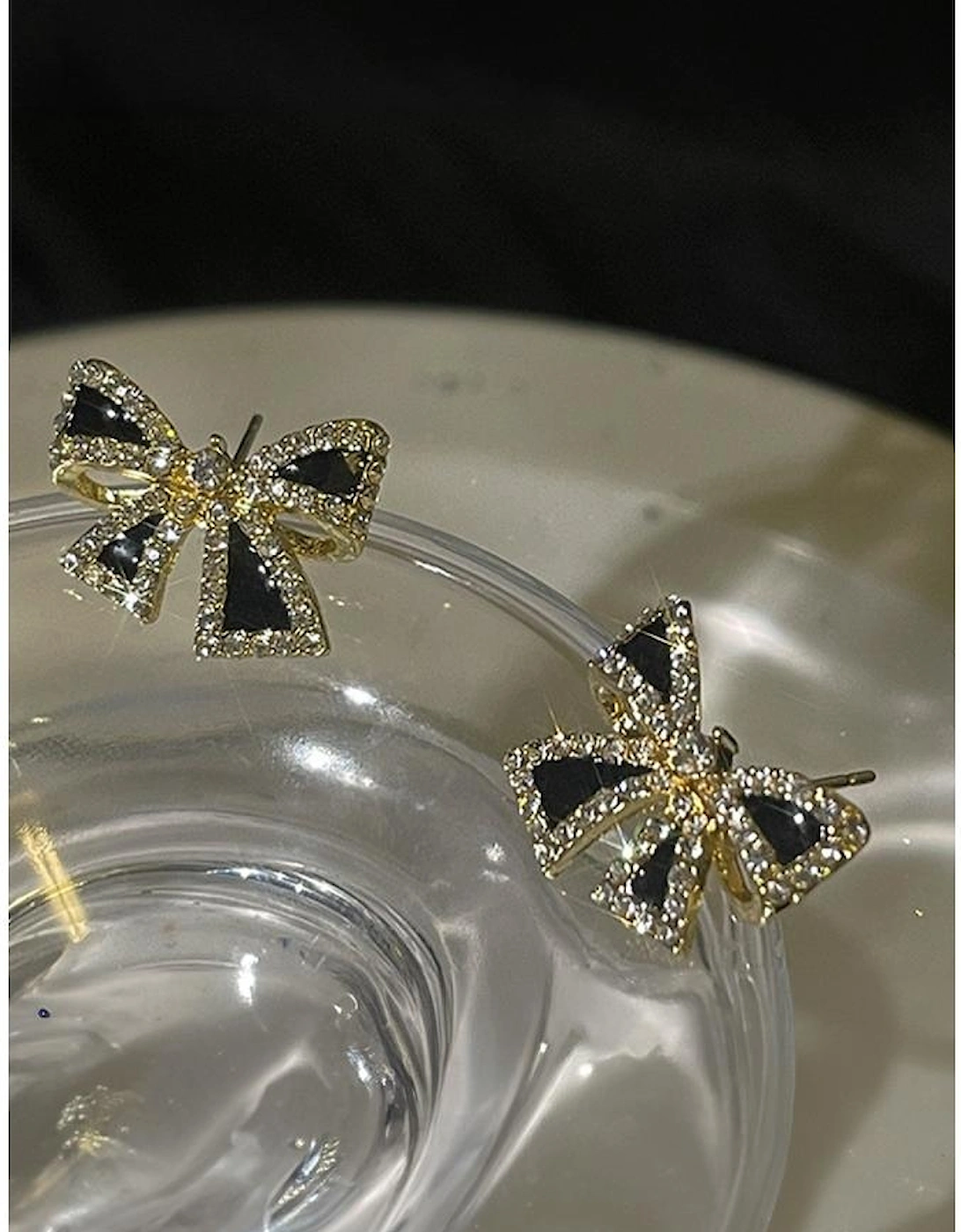 Black Rhinestone Bow Knot Stud Earrings, 6 of 5