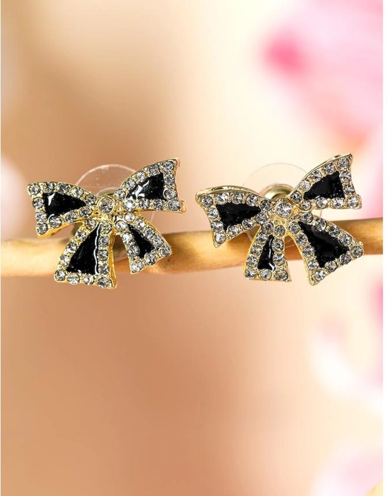 Black Rhinestone Bow Knot Stud Earrings