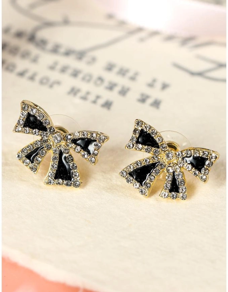 Black Rhinestone Bow Knot Stud Earrings