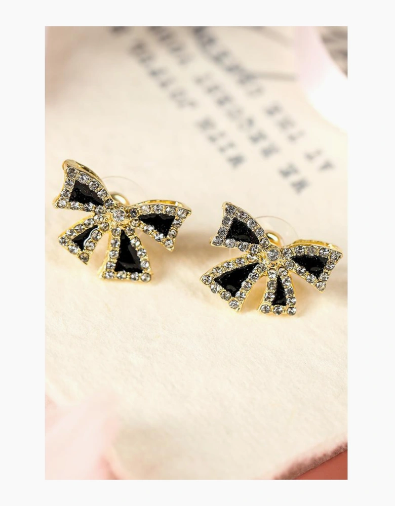 Black Rhinestone Bow Knot Stud Earrings