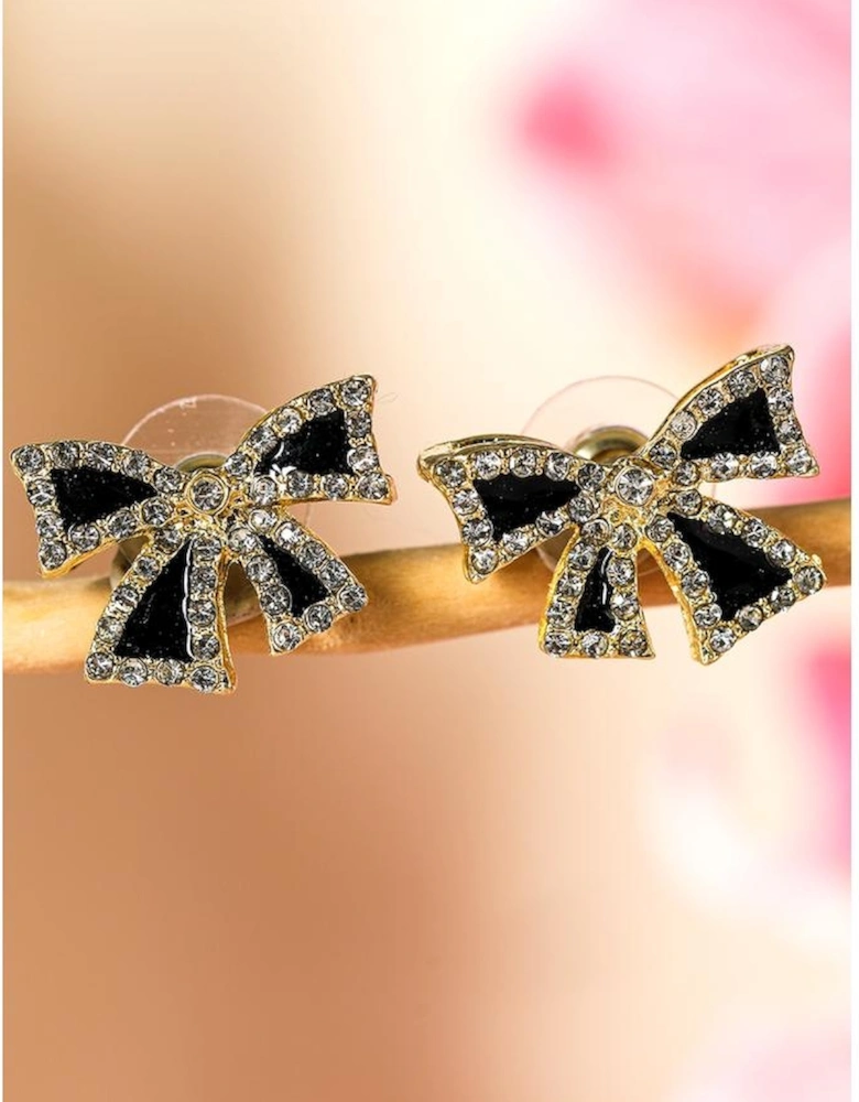Black Rhinestone Bow Knot Stud Earrings