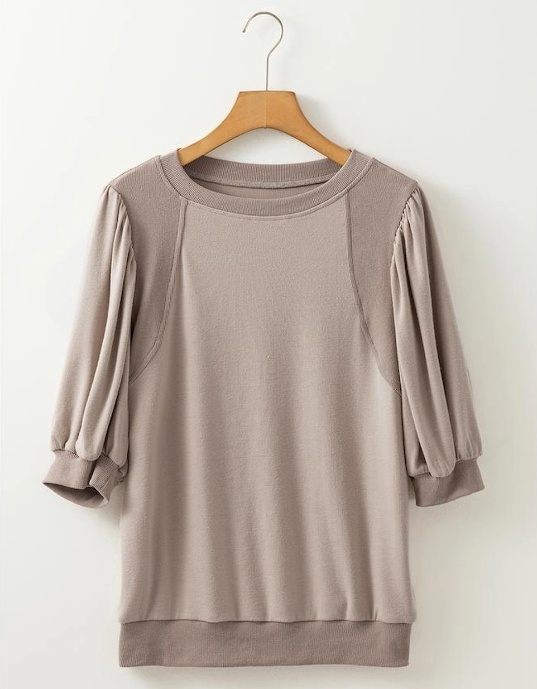 Goat Half Lantern Sleeve Solid Colour Pullover Top
