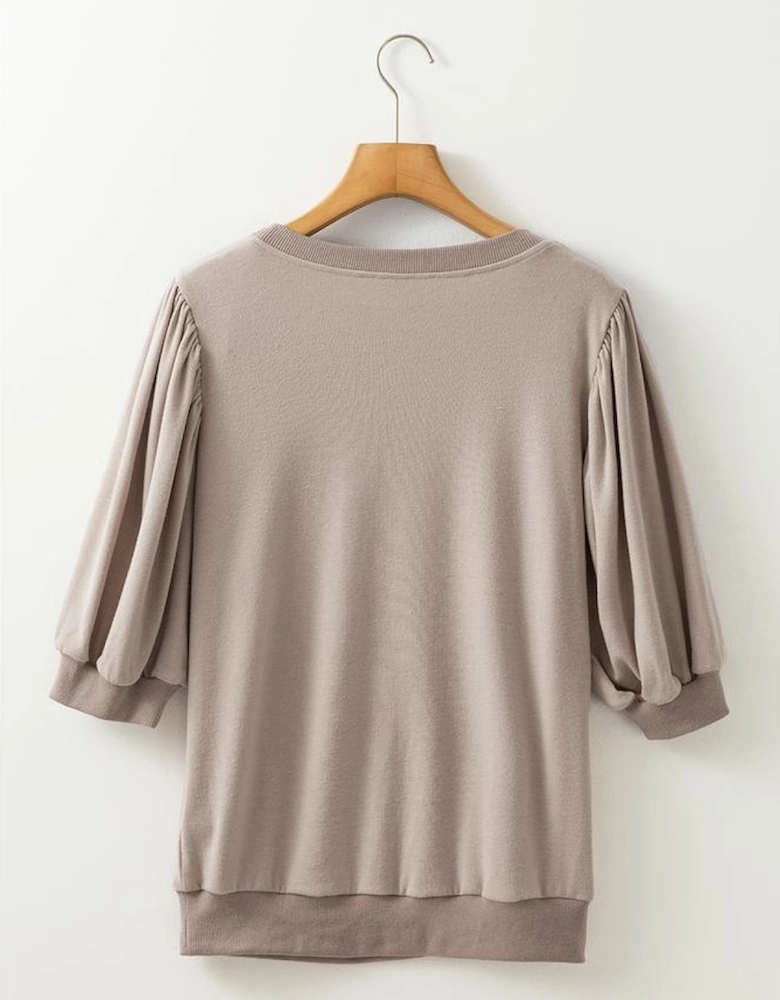 Goat Half Lantern Sleeve Solid Colour Pullover Top