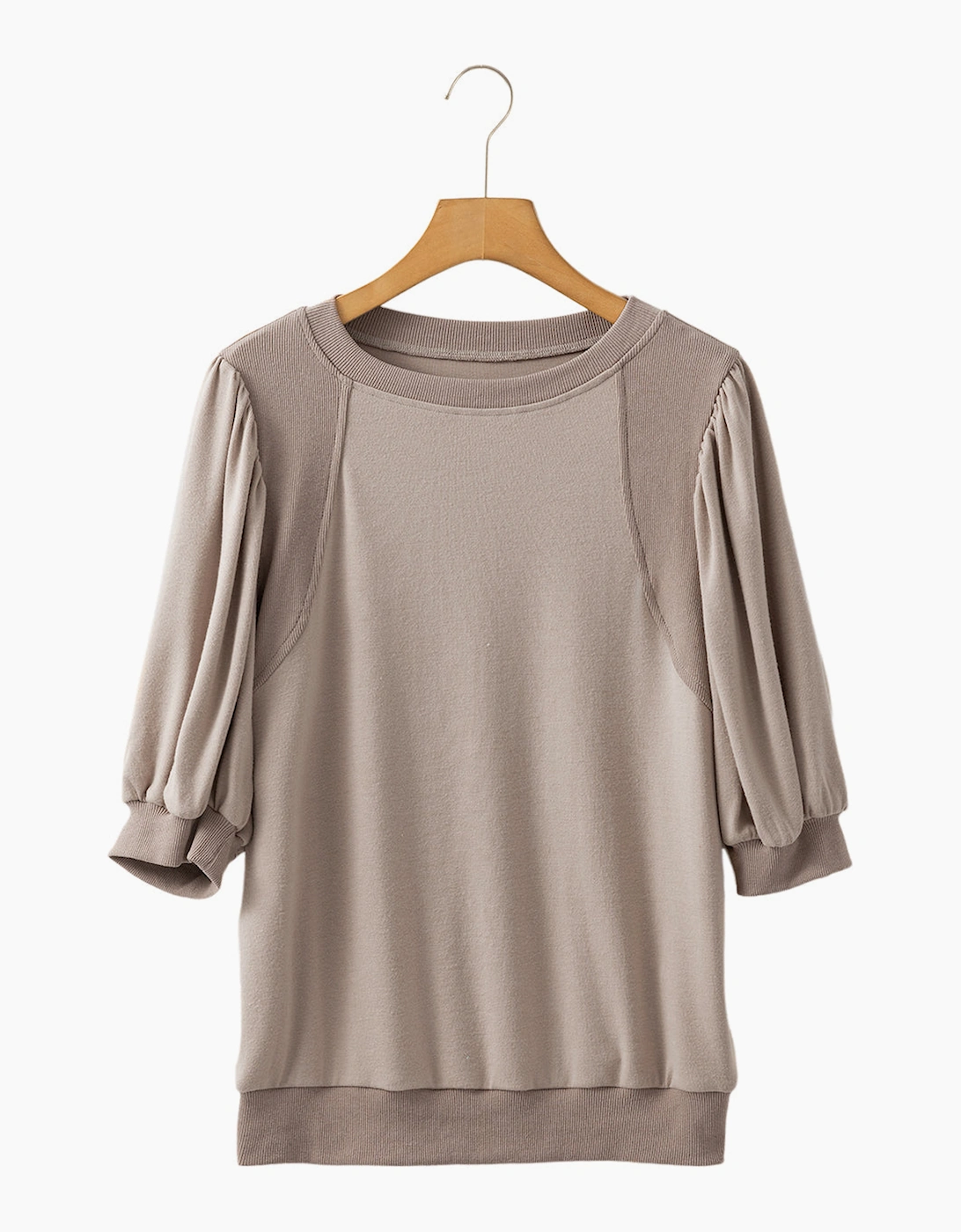 Goat Half Lantern Sleeve Solid Colour Pullover Top