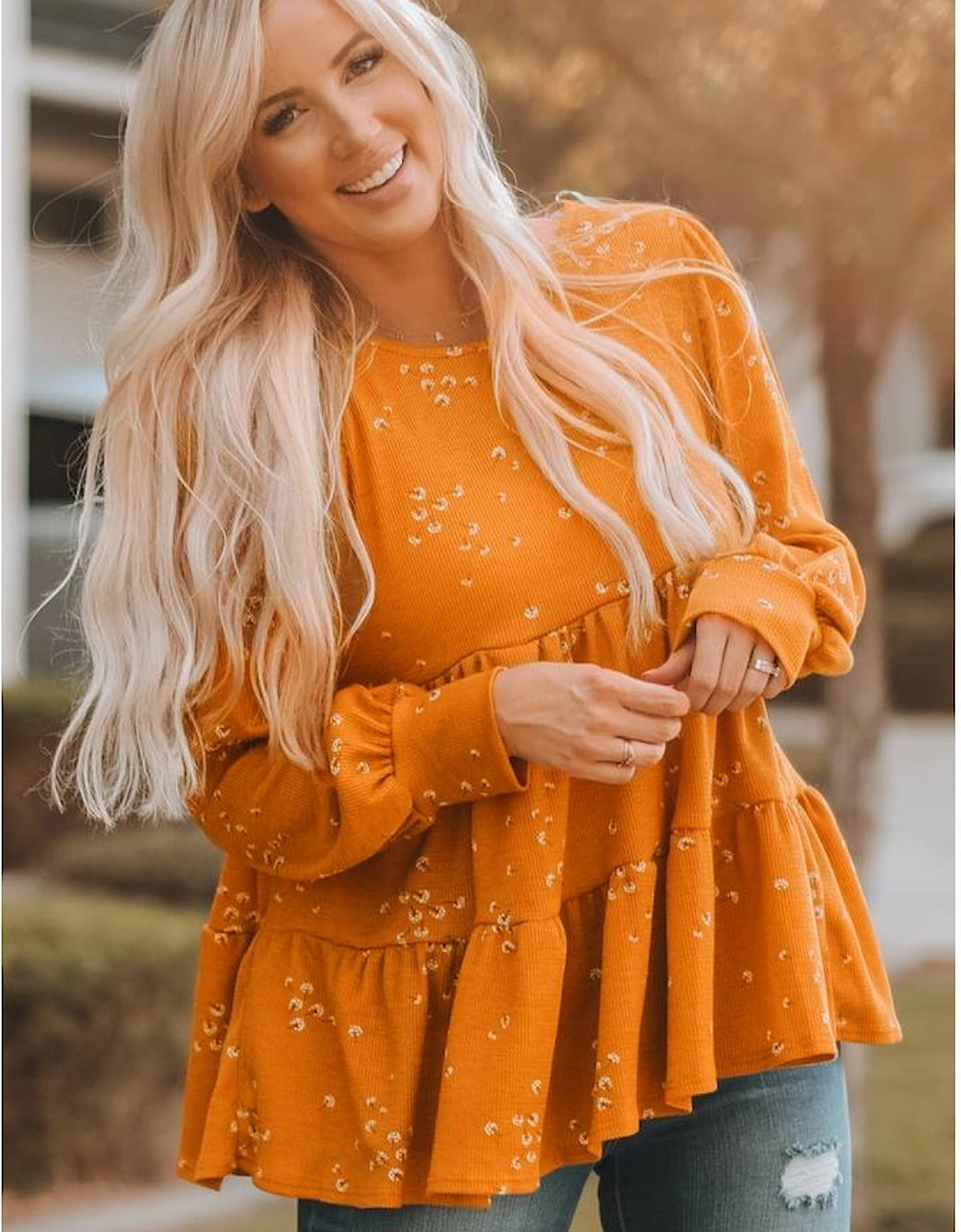 Azura Exchange Ruffle Tunic Top with Floral Print