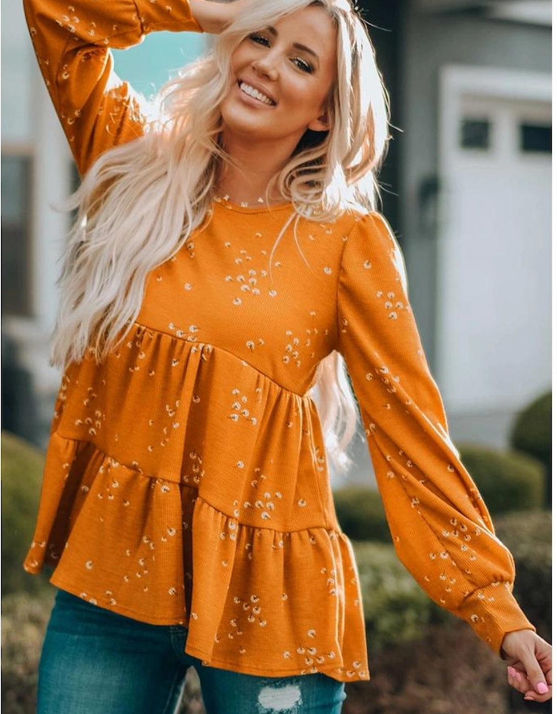 Azura Exchange Ruffle Tunic Top with Floral Print