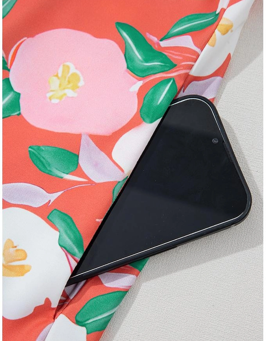 Fresh Salmon Floral Print Contrast Striped Trim Polo Collar T Shirt Dress