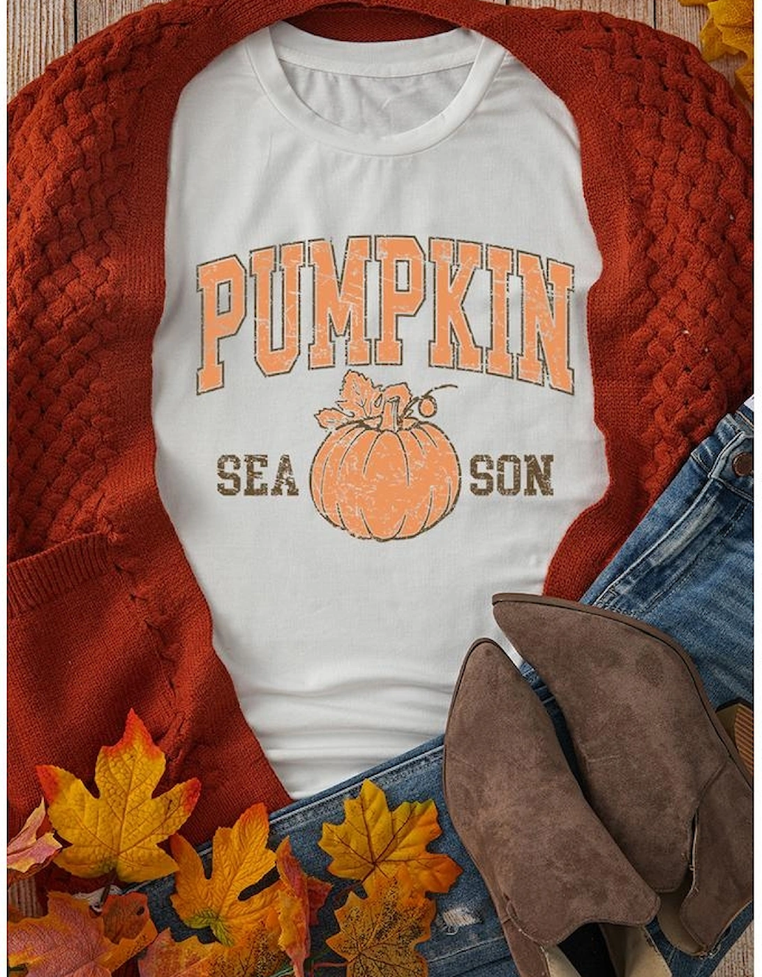 White PUMPKIN SEASON Cracking Printed Cotton Blend T Shirt, 9 of 8