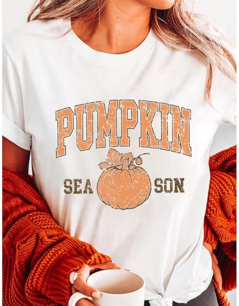 White PUMPKIN SEASON Cracking Printed Cotton Blend T Shirt