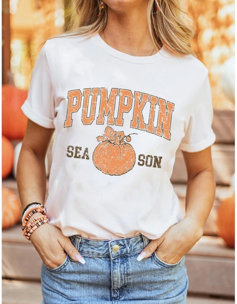 White PUMPKIN SEASON Cracking Printed Cotton Blend T Shirt