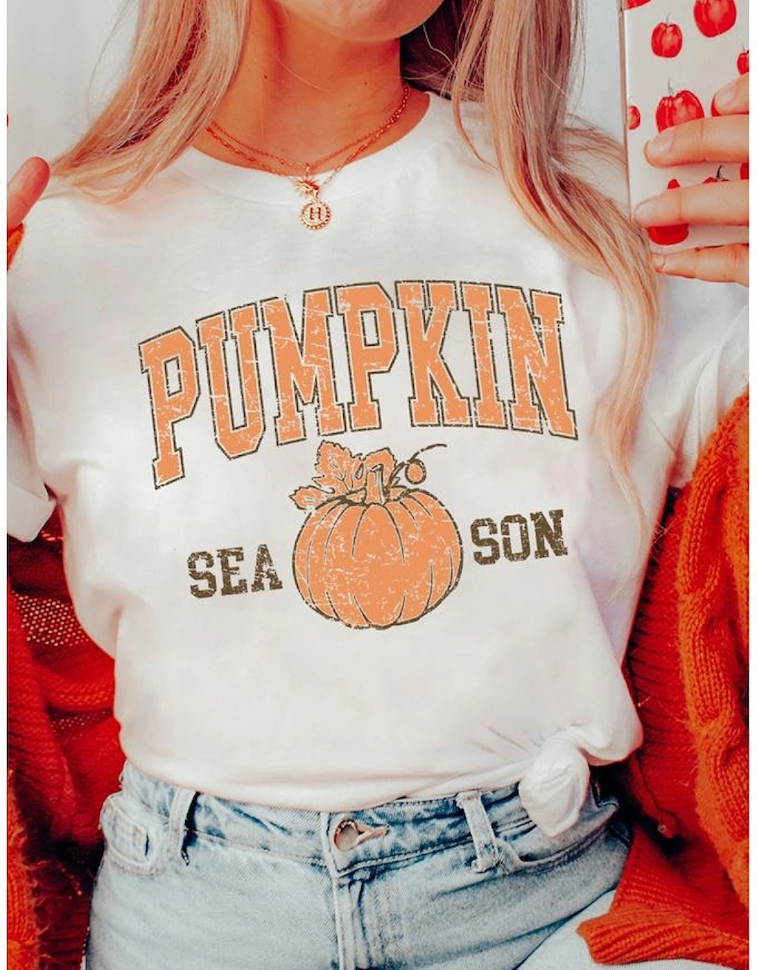 White PUMPKIN SEASON Cracking Printed Cotton Blend T Shirt