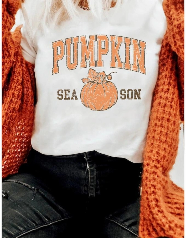 White PUMPKIN SEASON Cracking Printed Cotton Blend T Shirt