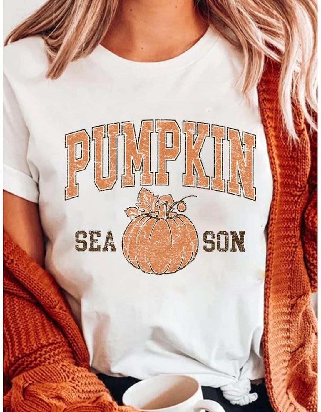 White PUMPKIN SEASON Cracking Printed Cotton Blend T Shirt