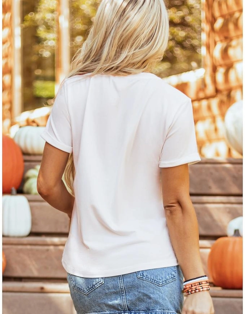 White PUMPKIN SEASON Cracking Printed Cotton Blend T Shirt