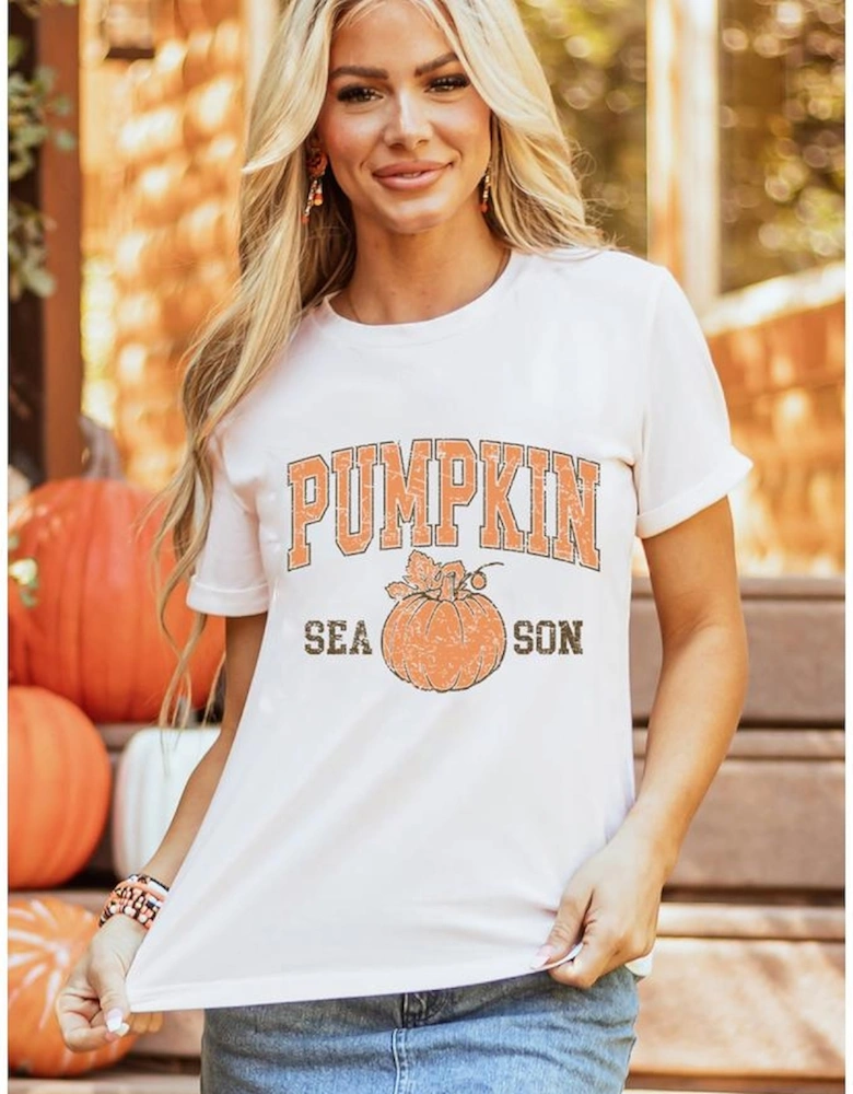White PUMPKIN SEASON Cracking Printed Cotton Blend T Shirt