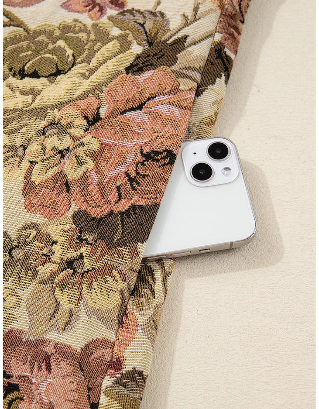 Khaki Floral Waffle Knit Patchwork Chest Pockets Buttoned Jacket