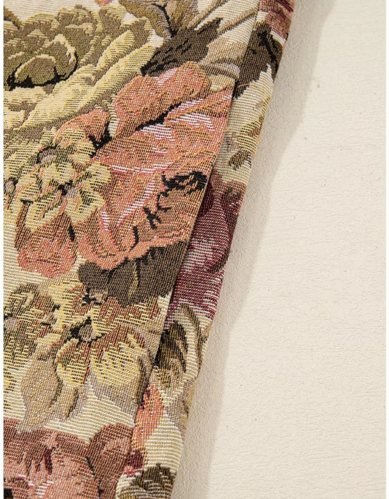 Khaki Floral Waffle Knit Patchwork Chest Pockets Buttoned Jacket